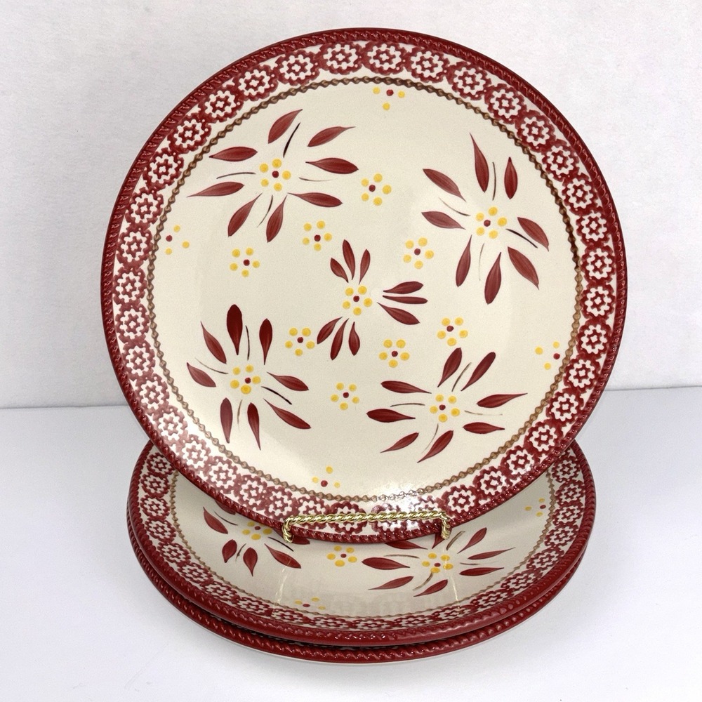 Temptations by Tara Dinner Plate Old World Red Cream Yellow 10.5” Set Of 3